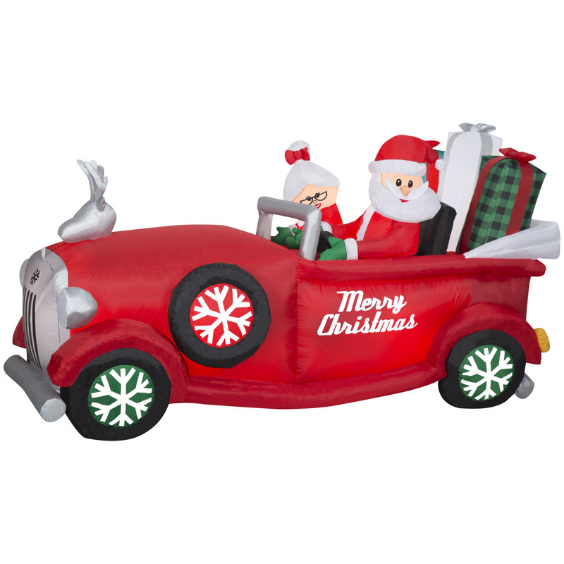 Animated Christmas Inflatable Santa and Mrs. Claus in Red Car