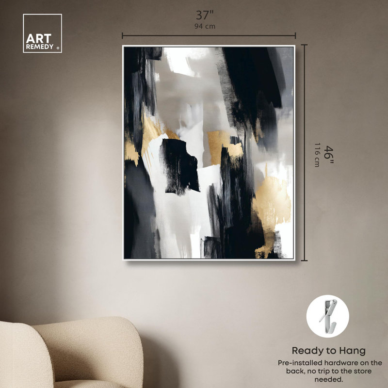 Large Black and White Abstract Canvas Print with White Frame