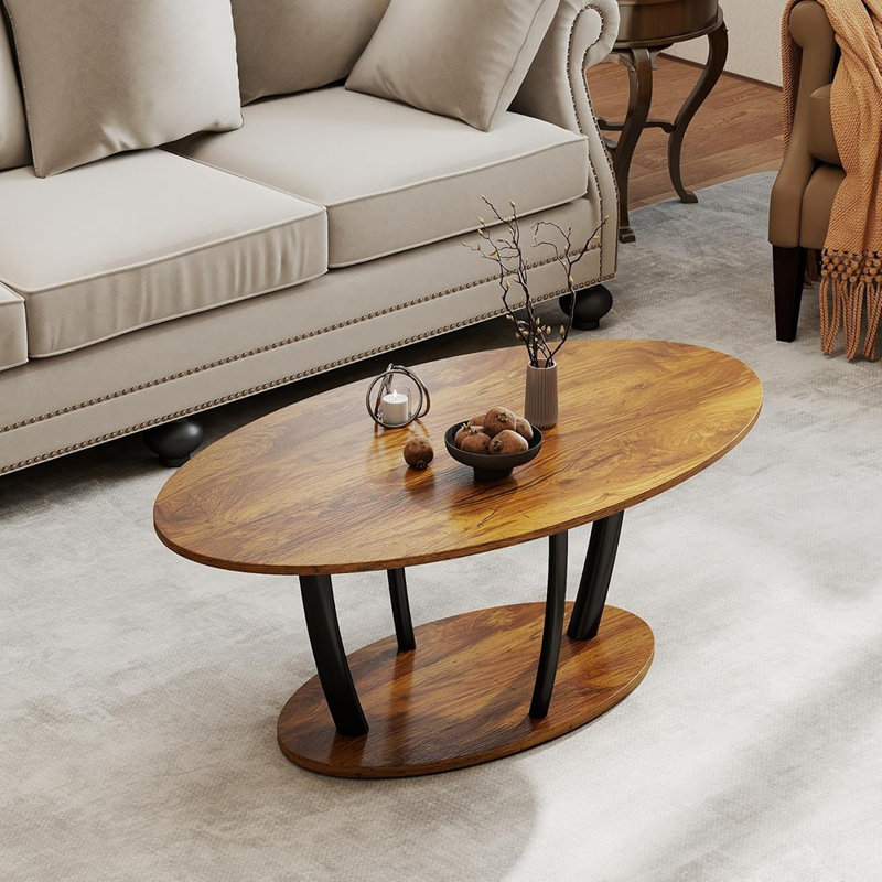 Petite table basse rustique ovale avec tablette