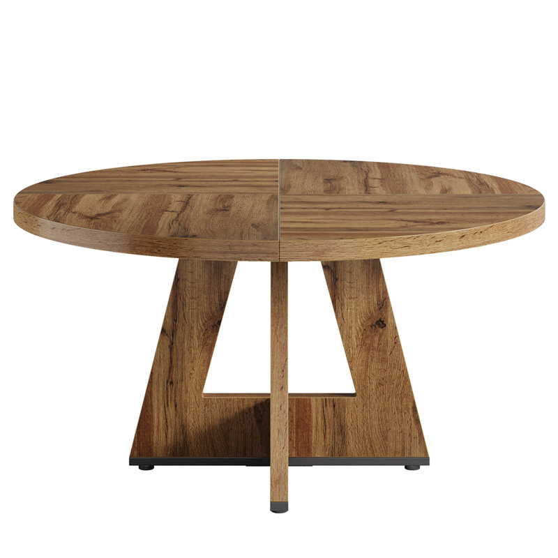 47" Round Farmhouse Dining Table  Table For 4 Cross Base, Burly Wood