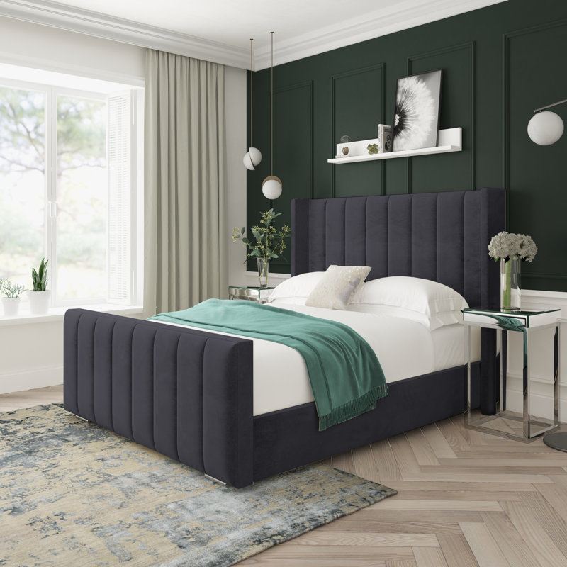Willow Naples Velvet Upholstered Ottoman Bed Frame, Black, Kingsize (5')