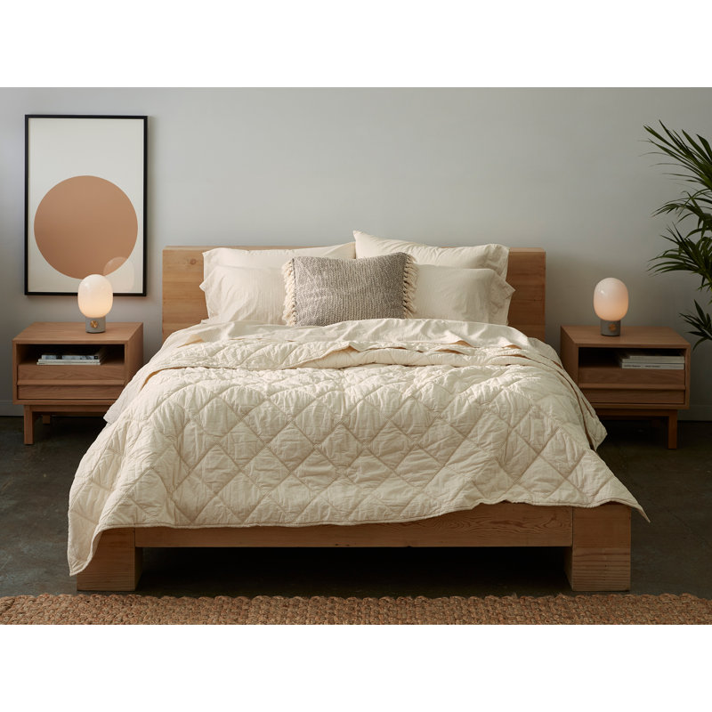 Diamond-Stitched Organic Cotton Modern & Contemporary Organic Cotton Box Stitch Comforter, Twin Comforter, Undyed