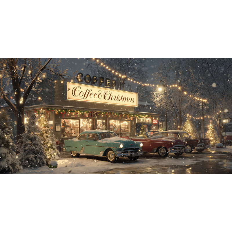 Art mural rétro sur toile de Noël café rétro, 20 po x 40 po