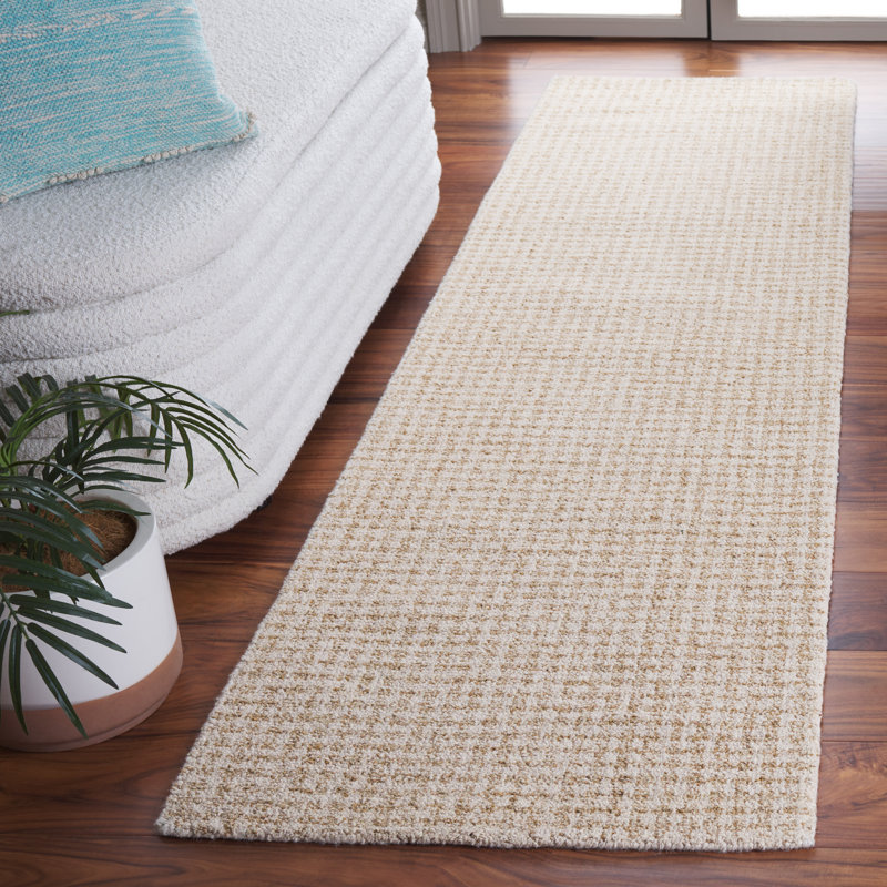 Tapis de couleur unie en coton et jute touffeté à la main Alletha, Tapis de couloir 2 pi 3 po x 9 pi