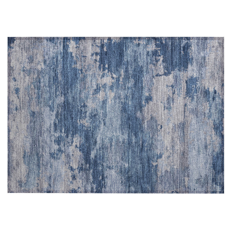 Machine Washable Indoor/Outdoor Xhevrie Navy Rug, Rectangle 1'8" x 2'6"