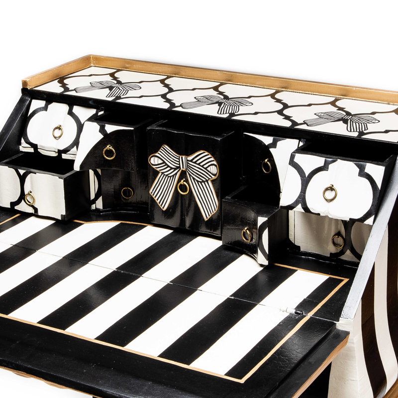 Black and White Mango Wood Writing Desk with Drawer