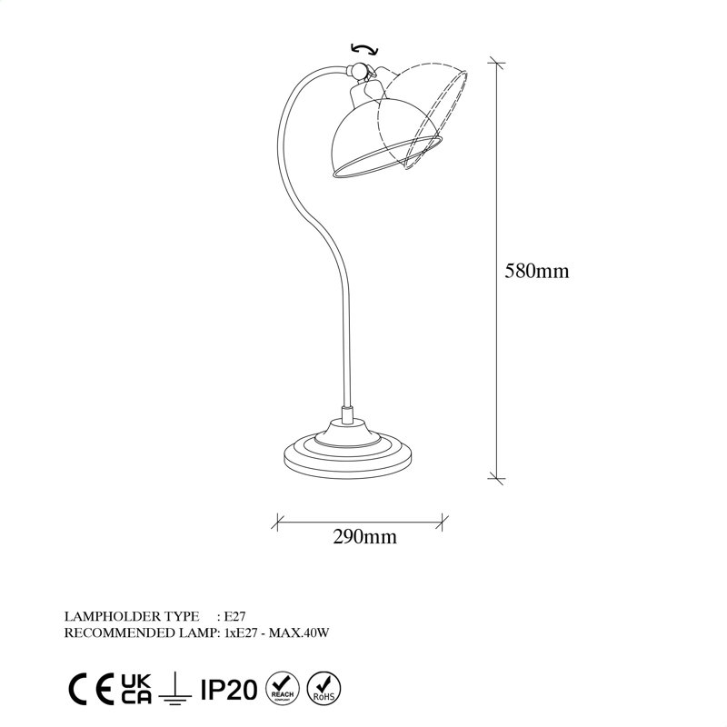 Lampe de table en métal Bono, Noir