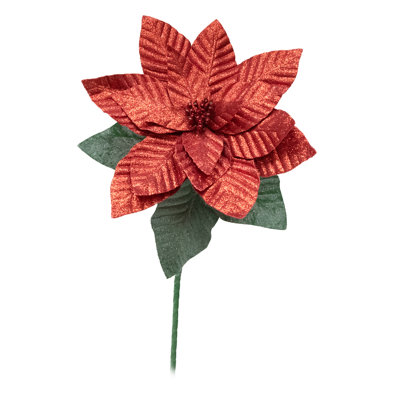 Poinsettia scintillant 33,5 po avec feuilles rouge