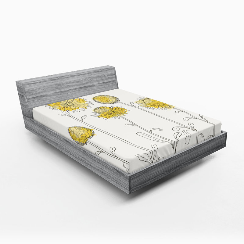 Ensemble de 2 draps-housse Ambesonne Yellow Flower, Drap-housse de taille très grand