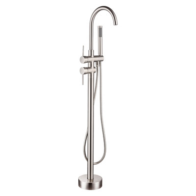 Topcraft Double Handle Freestanding Bathtub Faucet Floor Mount Tub Filler with Handheld Shower