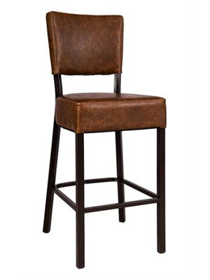 Tabouret de bar en métal avec assise et dossier en vinyle brun
