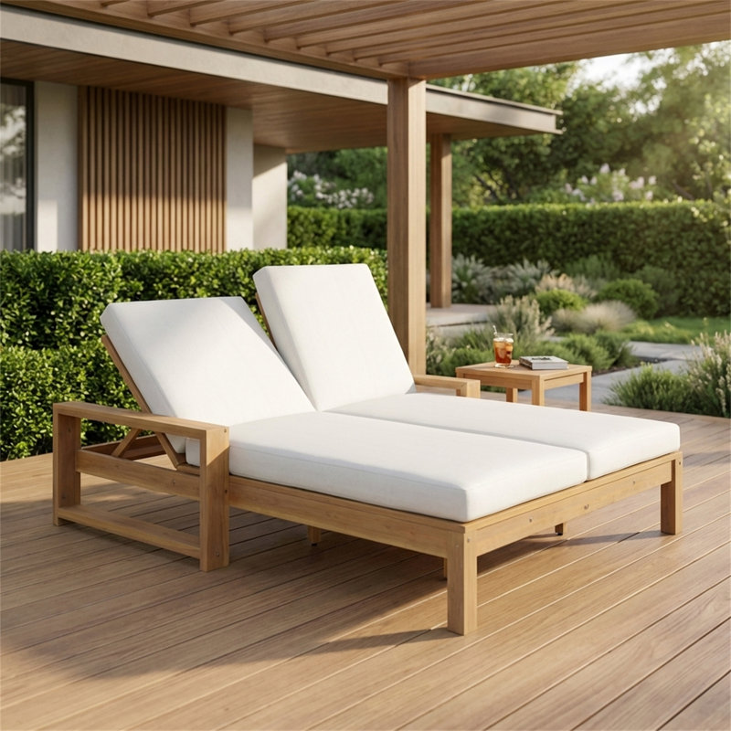 5-Position Adjustable Outdoor Double Lounge Chair – Light Teak, Light Teak