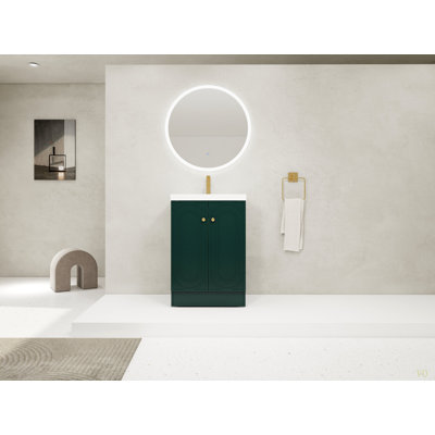 Meuble-lavabo autoportant 24 po avec lavabo en résine et 2 portes d'armoire à fermeture en douceur (emballage KD)