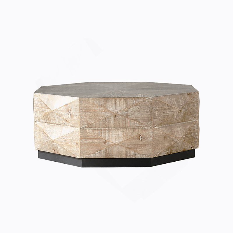 Octagon Coffee Table,38" Retro Style Wood Center Table With Three-Dimensional Embossed Pattern,Rustic Cocktail Table Center Large Circle