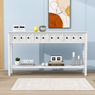 Caihden Wood Rustic Entryway Console Table with Drawers and Shelf