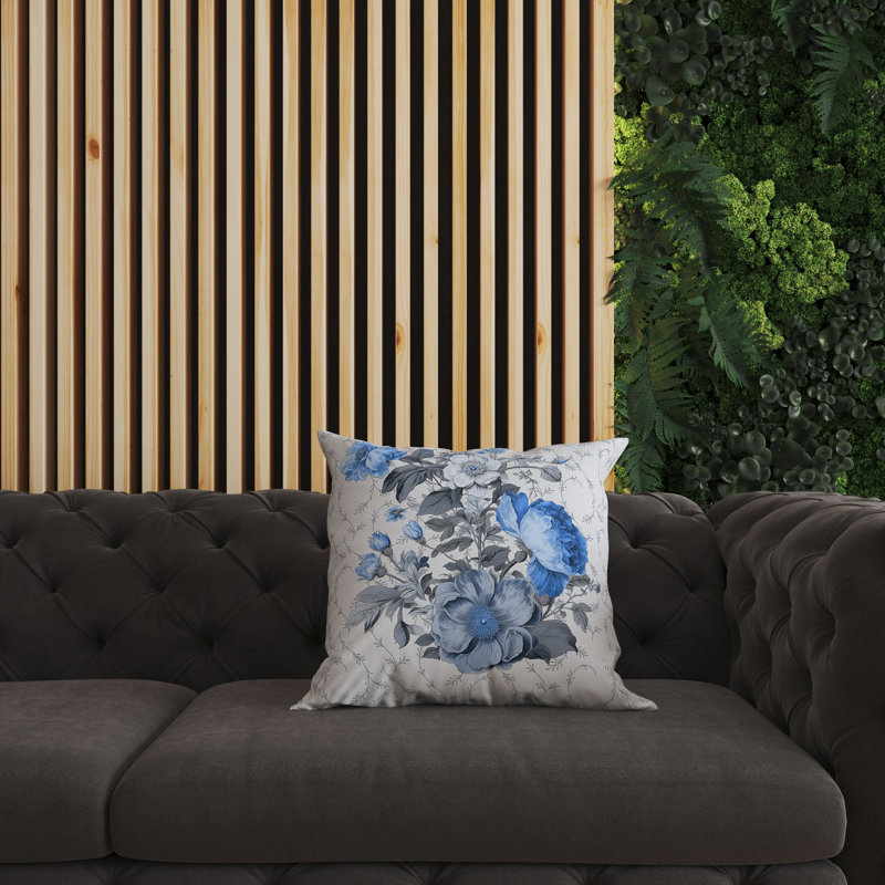 Coussin décoratif réversible intérieur / extérieur Flower And Knop, H 20 po x l 20 po, Floral gris / bleu