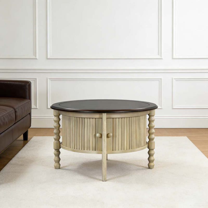Round Coffee Table with Storage, Beige,Espresso