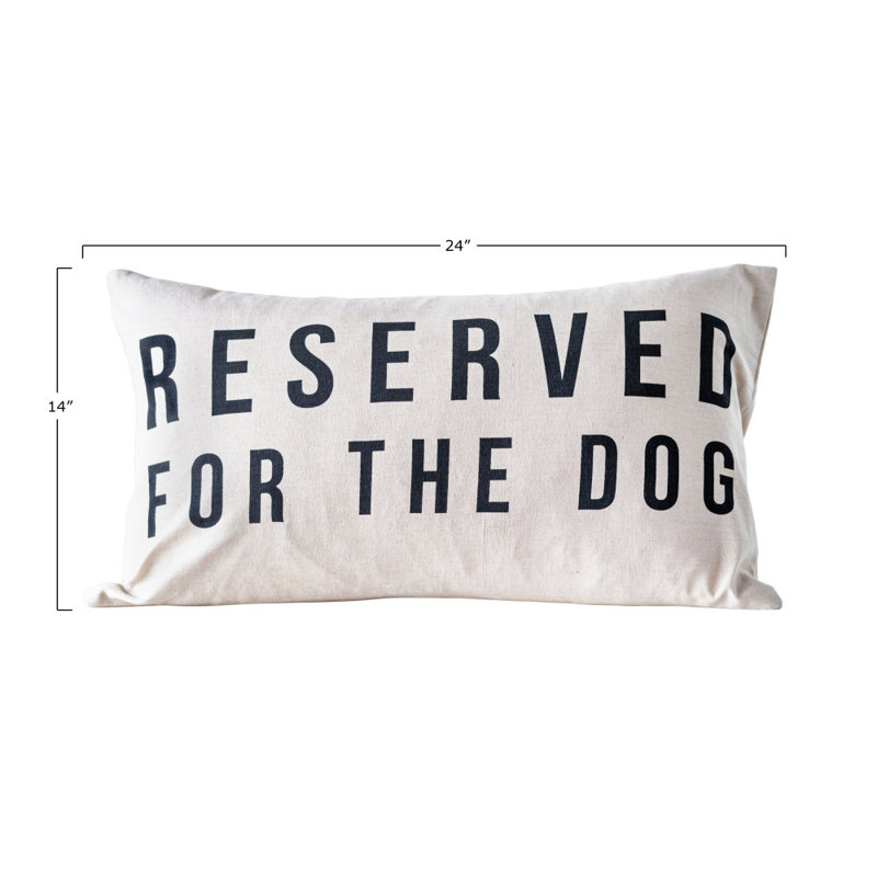 Natural and Black Cotton Lumbar Pillow with Dog Design