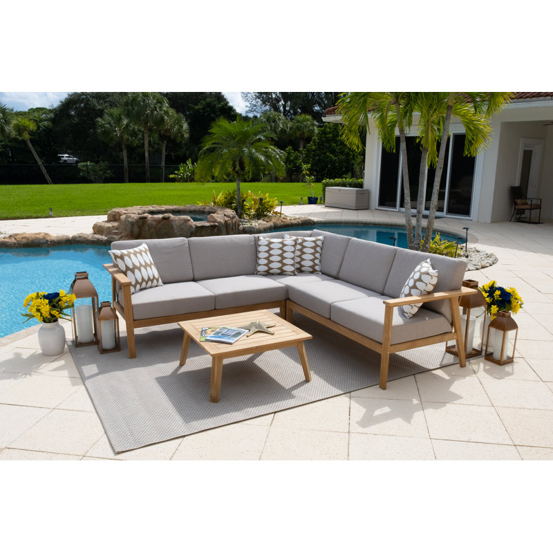 Subramanya 4 - Person Solid Eucalyptus Wood Seating Group with Cushions