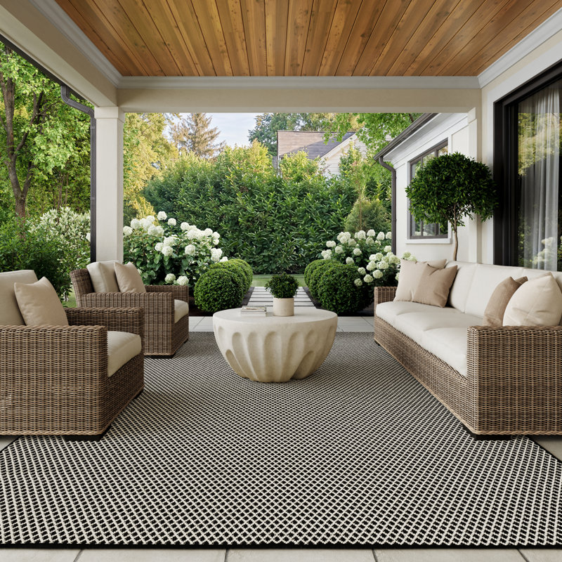 Hartigan Black White Modern Indoor/Outdoor Rug, Rectangle 10' x 14'