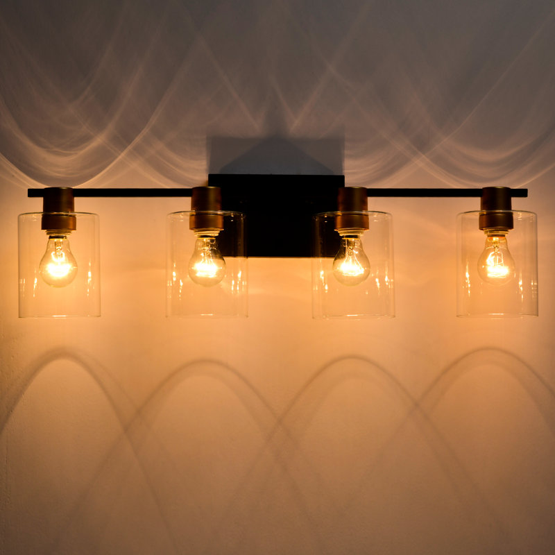 4 appliques murales de salle de bain avec abat-jour en verre, style luxueux pour la salle de bain, la cuisine, la salle à manger, la chambre à coucher, le couloir - or noir mat éblouissant magnifique