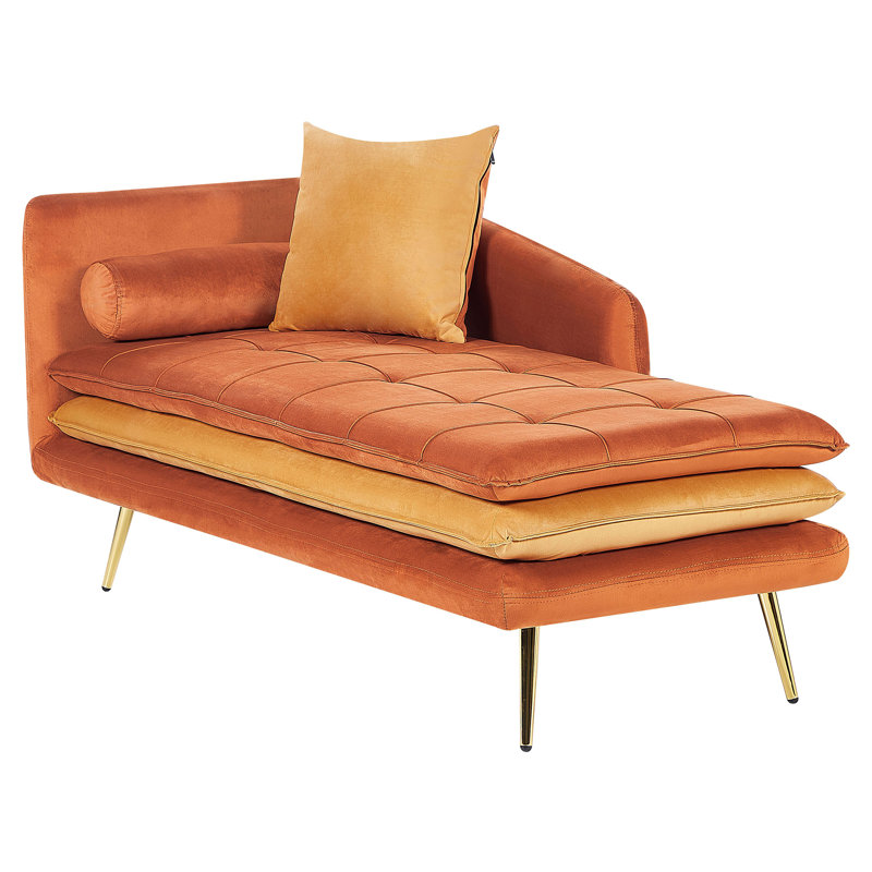 Lisco Velvet Chaise Lounge, Orange