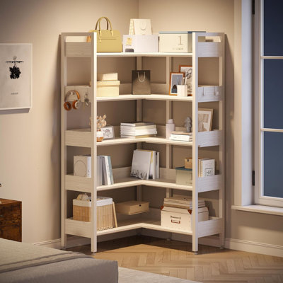 Bibliothèque d'angle convertible en L à 5 niveaux pour bureau à domicile et salon, hauteur 65,8 po