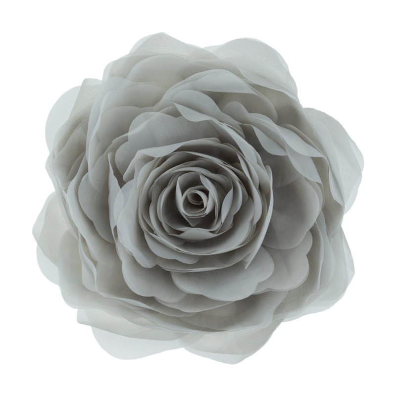 Simulation Rose Flower Throw Pillow Decorative Round Floral Accent Pillow Cover & Insert, 12" x 12", Gray