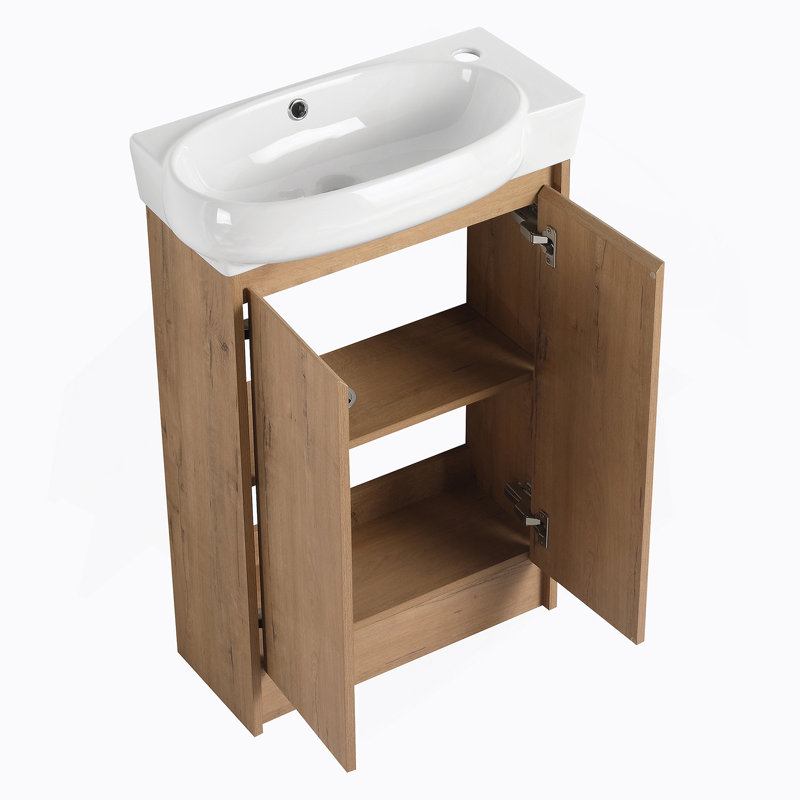 Bathroom Vanity With Sink And Storage Rack For Small Bathroom, Imitative Oak