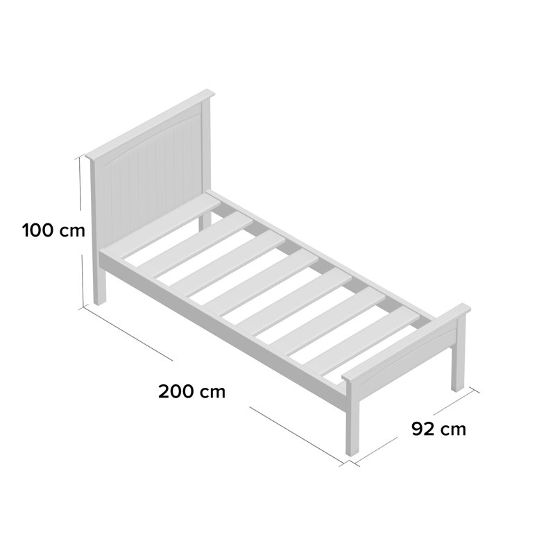Roca Solid Wood Bed, Single (3'), White