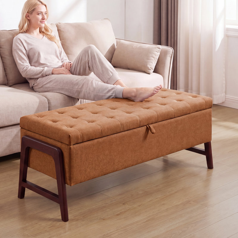 Multifunctional bench with hidden storage, perfect for the living room, bedroom, and hallway, orange