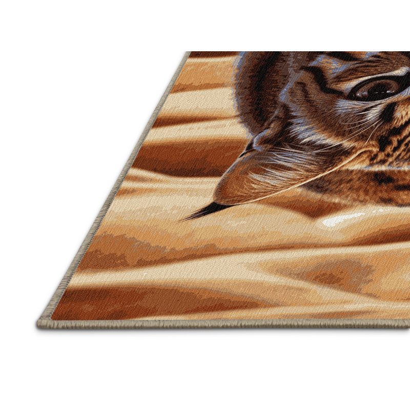 Washable Sand Cat Wildlife Area Rug, Square 4'
