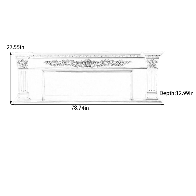 Three-dimensional carving craft fireplace, 27.55" H x 78.74" W x 12.99" D, Brown