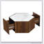 Table basse hexagonale rustique en bois rétro avec 2 tiroirs cachés, panneau de fibres à densité moyenne durable et plateau en marbre élégant-469164437-469164443