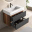 Meuble-lavabo mural 30 po avec lavabo à surface solide blanc brillant et tiroirs noirs doux, meuble-lavabo mural flottant pour salle de bain moderne, une pièce
 Bassin sans drainage et robinet, KD