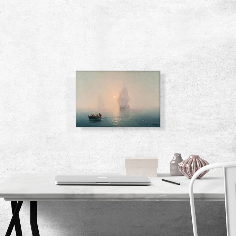 «Naval Ship» par Ivan Aivazovsky, reproduction d'art sur toile tendue, H 12 po x l 18 po x P 0,75 po