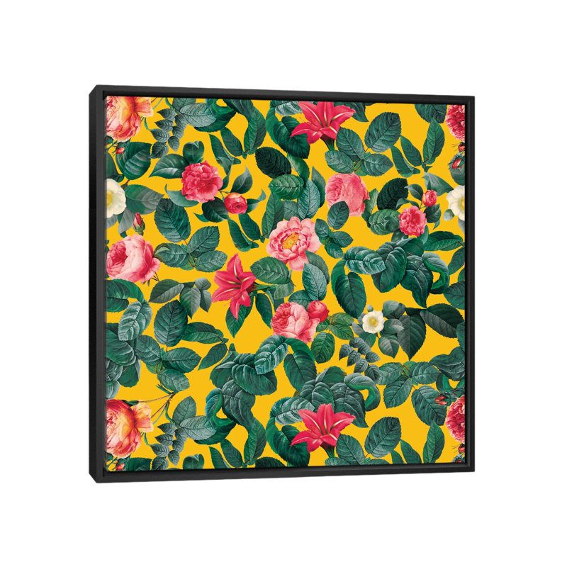 « summer botanique ii », impression sur toile tendue, H 37 po x l 37 po x P 1,5 po, Toile avec cadre noir, Pas de tapis