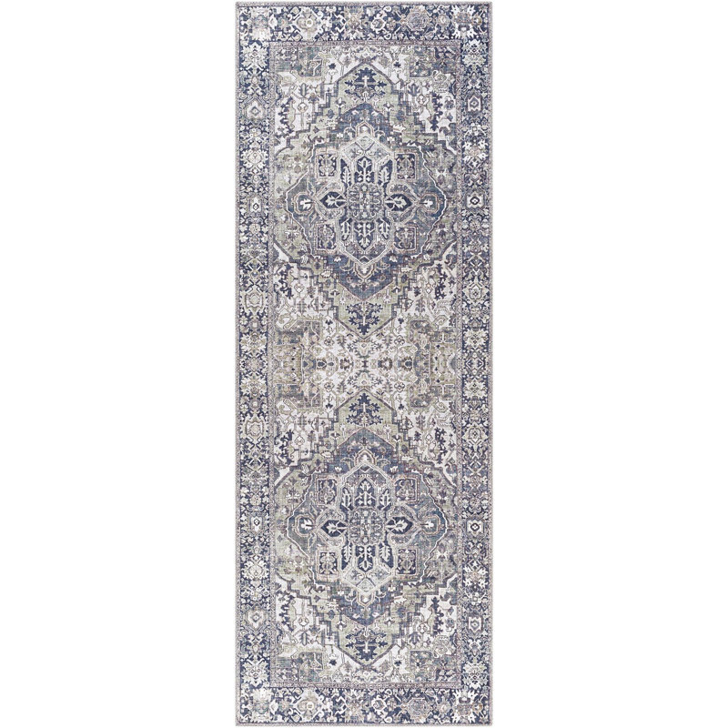 Tapis oriental gris / ivoire tissé à la machine, Tapis de couloir 2 pi 6 po x 7 pi 6 po
