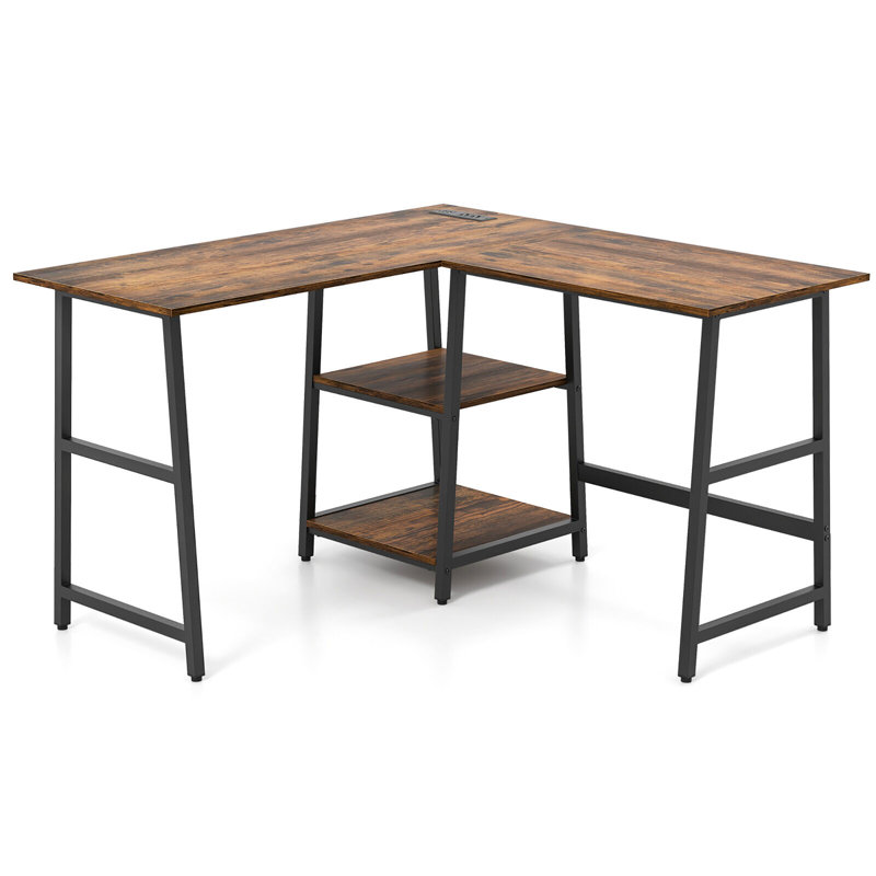 Bureau en L, Brun rustique / noir