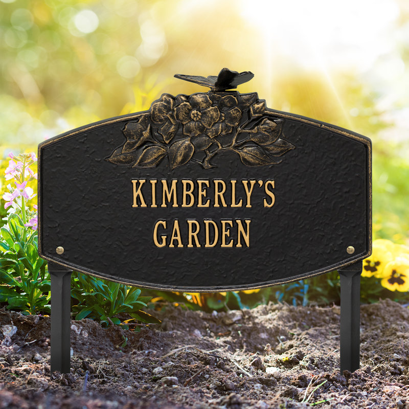 Butterfly Blossom Personalized Garden Sign, Black/Gold, Yes