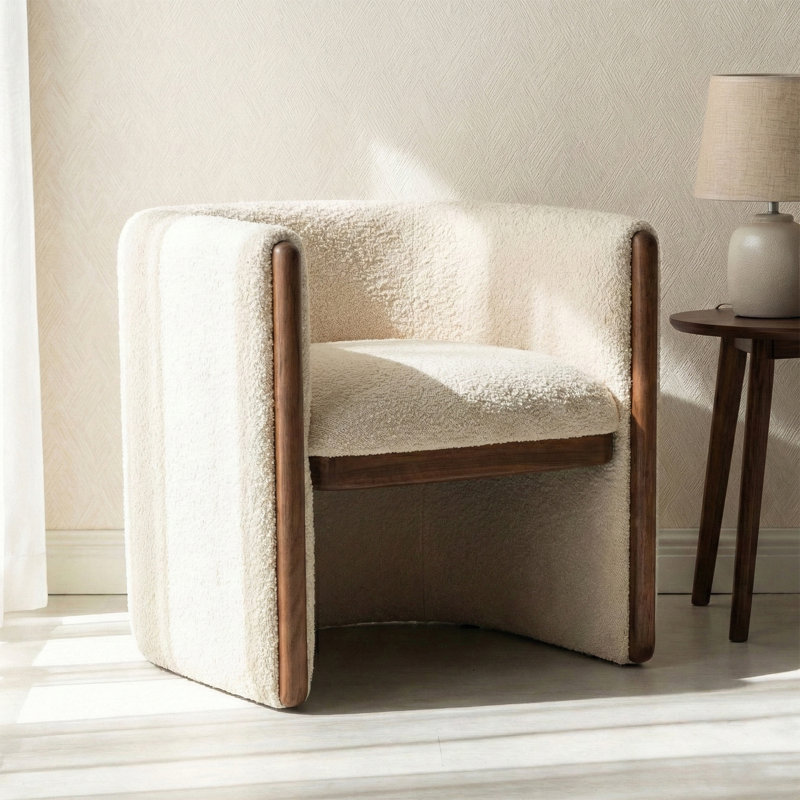 28" Upholstered Fabric Accent Chair Arm Chair for Living Room, Beige