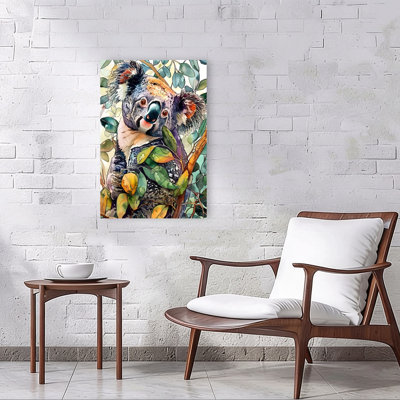 Curieux Koala, portrait, vibrant, abstrait, ours, koala, nature, arbre, art mural