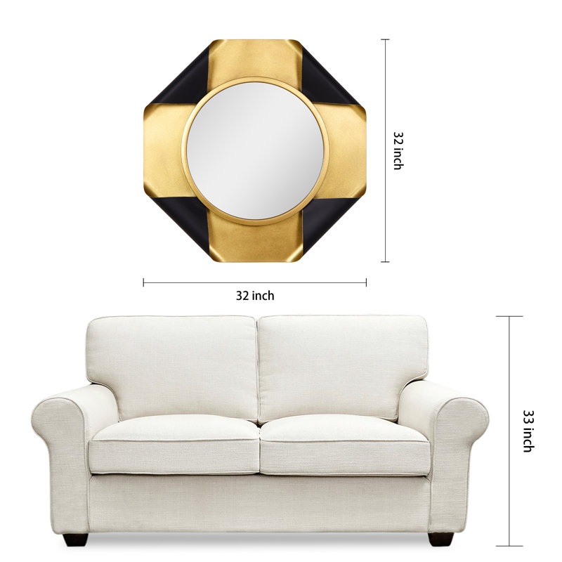Round Gold Foiled Octagon Vanity Mirror with Curled Metal Frame