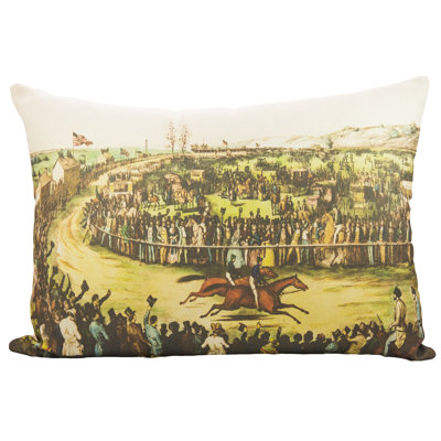 Horse Race Cotton Reversible Throw Pillow