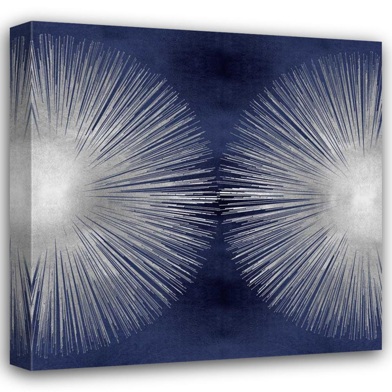 Ivy Bronx Young, Abby, reproduction d'art sur toile sous le titre: Silver Sunburst on Blue II, H 36 po x l 36 po