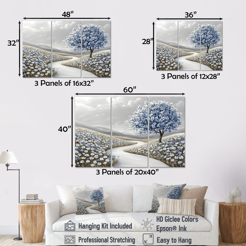 Ensemble de salon d'art mural campagne Blooms I - Cornflowers, Toile tendue, H 28 po x l 36 po x P 1 po