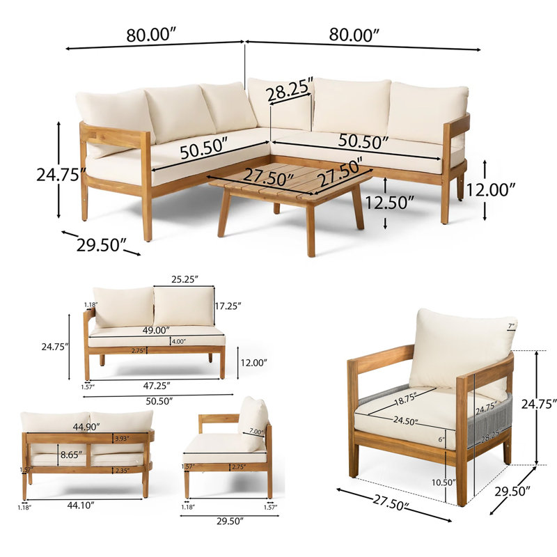 Ensemble de salle à manger 4 pièces pour l'extérieur, ensemble de conversation pour patio, jardin, cour arrière, porche, 7