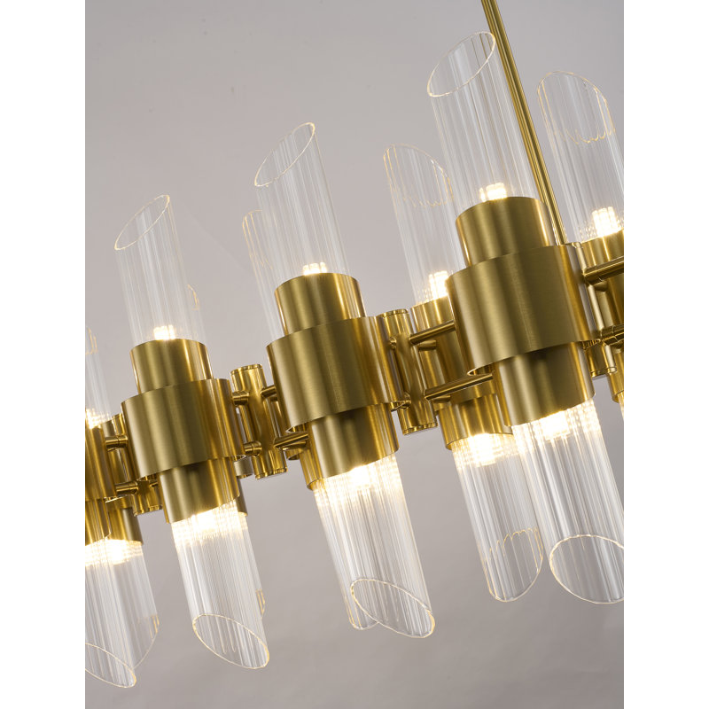 Lustre en fer satiné 20 lumières avec abat-jour en verre transparent