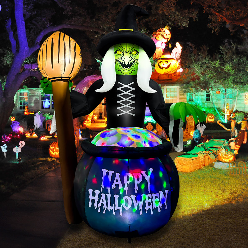 Sorcière gonflable d'Halloween 6,6 pi avec chaudron et lumières DEL