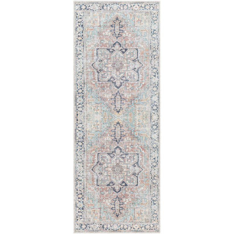 Tapis oriental bleu / ivoire Hodnett, Tapis de couloir 2 pi 7 po x 7 pi 3 po